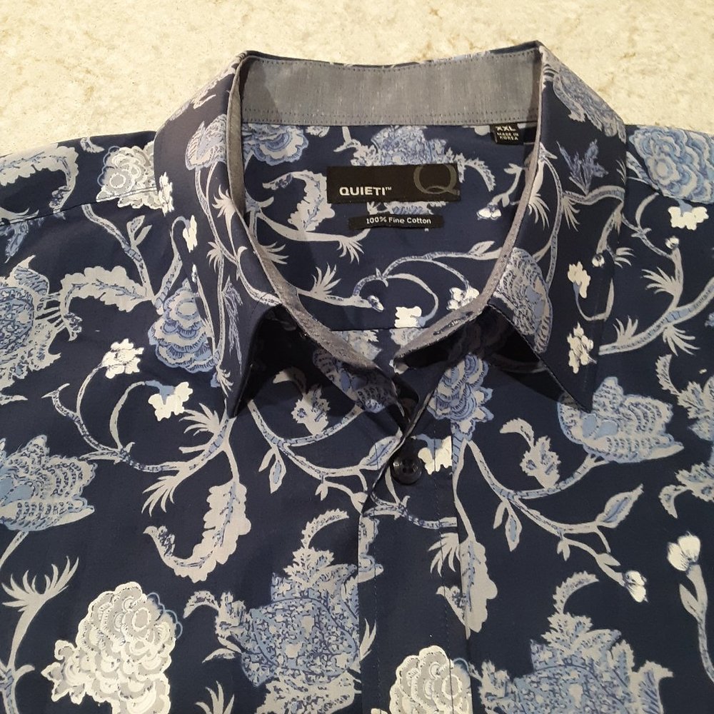 Quieti Men's Shirt Floral Print Blue Sz:XXL